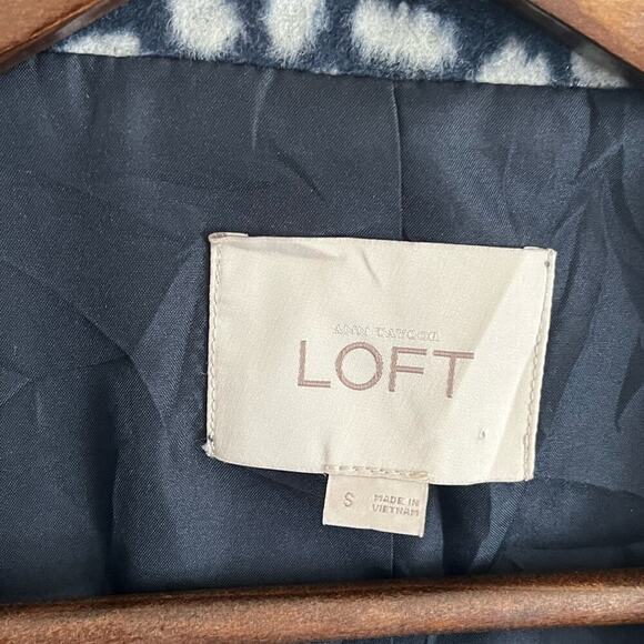 Loft Wool Blend Car Coat Long Jacket Blue White Spotted Small - Picture 4 of 8